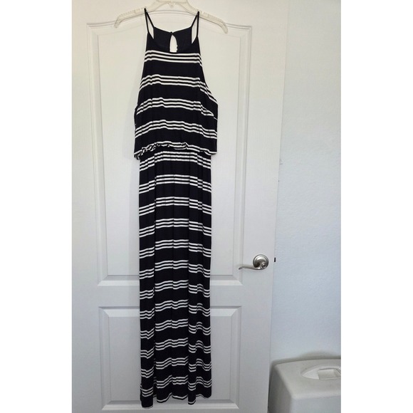 LOFT Striped Maxi Dress Sleeveless Casual Summer‎ Dress Size L Beachy Nautical - Picture 2 of 5